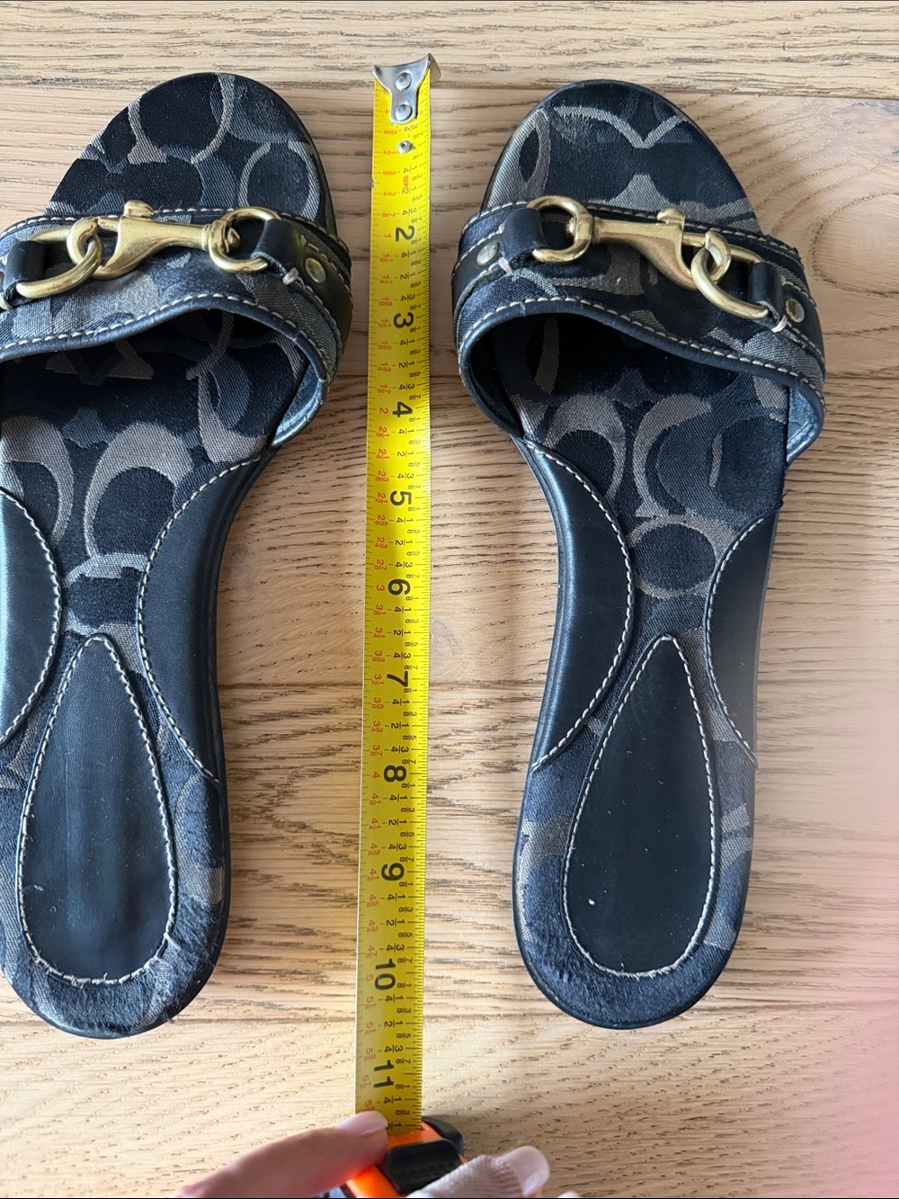 COACH Black Slide Sandals with Gold Buckle Detail - Picture 6 of 9